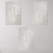 Set von 3 Elephant Line Art Posters (Vorderseite)