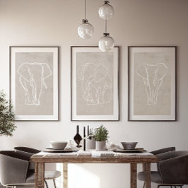 Set von 3 Elephant Line Art Posters