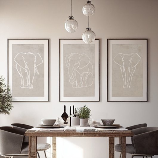 Set von 3 Elephant Line Art Posters