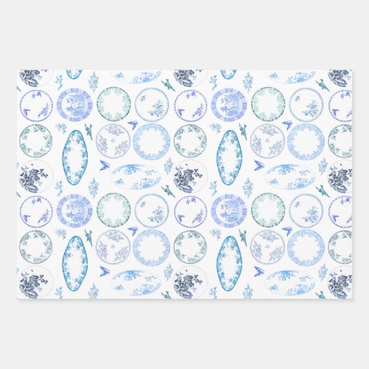 Set von 3 Farben | Französische antike Tafelblätte Geschenkpapier Set (Vorderseite)