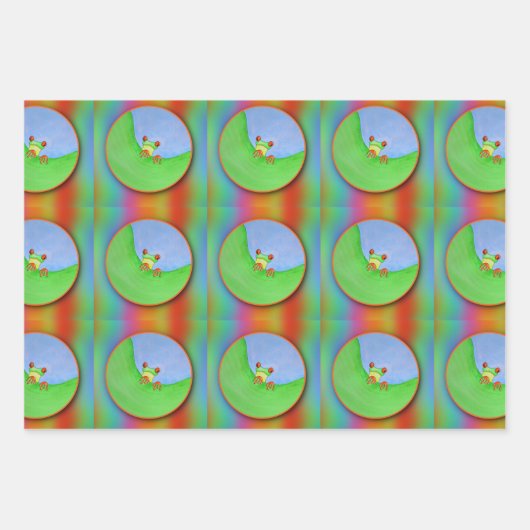 Set von 3 Frosch  Geschenkpapier Set (Vorderseite)