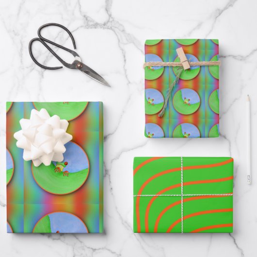 Set von 3 Frosch  Geschenkpapier Set (Vorderseite)