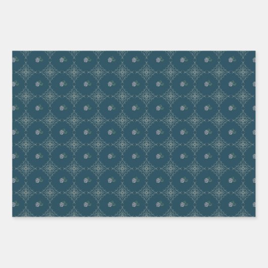 Set von 3 gemusterten, blumengeschmückten Verpacku Geschenkpapier Set (Vorderseite)