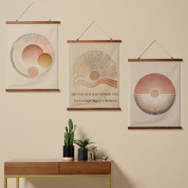 Set von 3 geometrischen Wandtapeten aus Sonnenholz Wandteppich Mit Holzrahmen