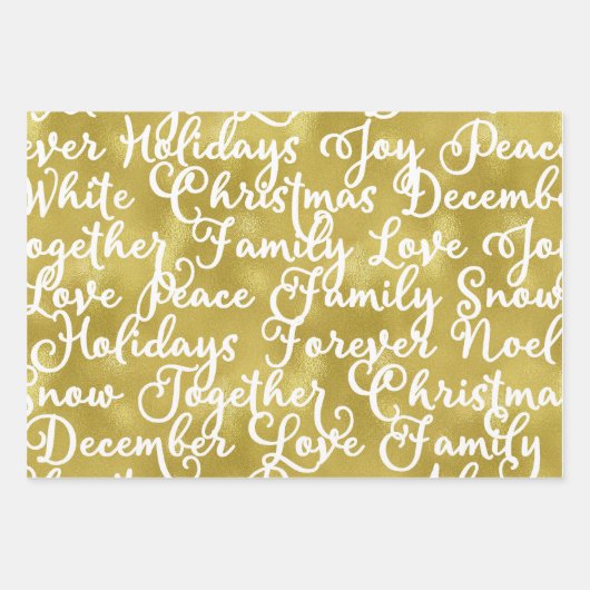 Set von 3 Goldfolie und Weiß Moderne Weihnachten Geschenkpapier Set (Vorderseite)