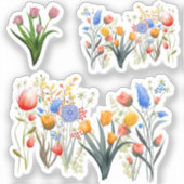 Set von 3 handbemalten Aquarellgarten Wildblume Aufkleber (Vorderseite)