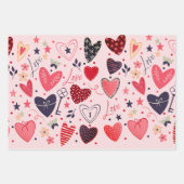 Set von 3; Herz, Küsse, Polka Dots Valentine Geschenkpapier Set (Vorderseite)