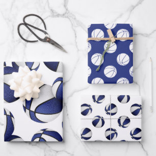 Set von 3 koordinierenden blauen Mannschaftsfarben Geschenkpapier Set