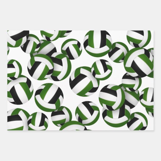 Set von 3 koordinierenden grünen Volleyballs Geschenkpapier Set (Vorderseite)