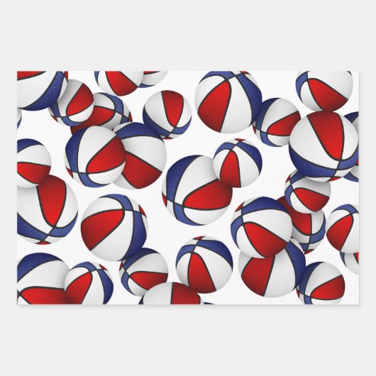 Set von 3 koordinierten roten Basketballkorbeln Geschenkpapier Set (Vorderseite)