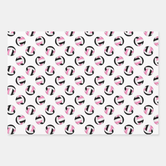 Set von 3 koordinierten schwarz-rosa Volleyballs Geschenkpapier Set (Vorderseite 3)