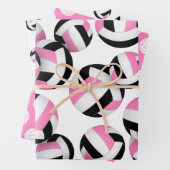 Set von 3 koordinierten schwarz-rosa Volleyballs Geschenkpapier Set (Beispiel)