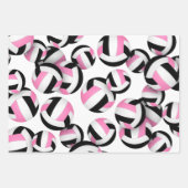 Set von 3 koordinierten schwarz-rosa Volleyballs Geschenkpapier Set (Vorderseite)