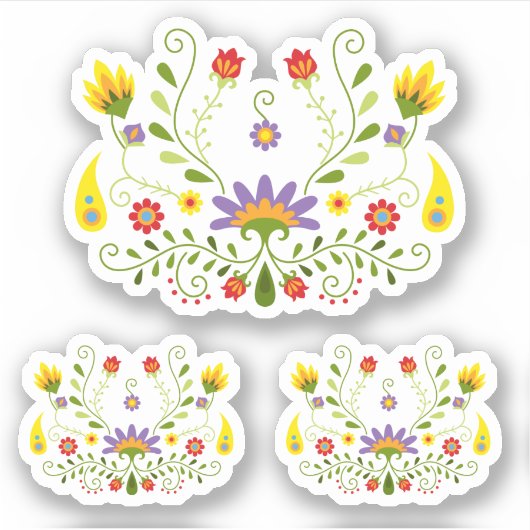 Set von 3 Lila traditionellen mexikanischen Blumen Aufkleber (Vorderseite)