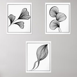 Set von 3 Minimalistischen Kunstdrucken der Leaf L