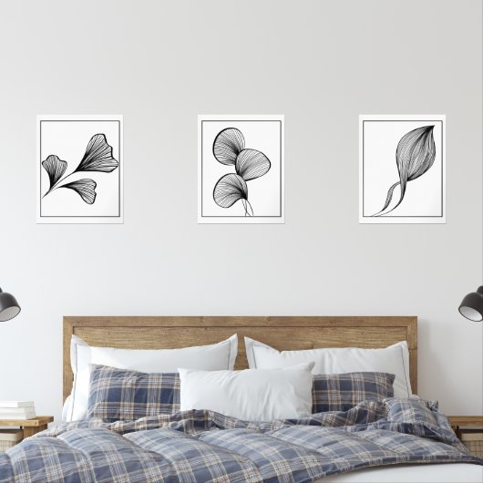 Set von 3 Minimalistischen Kunstdrucken der Leaf L (Schlafzimmer)