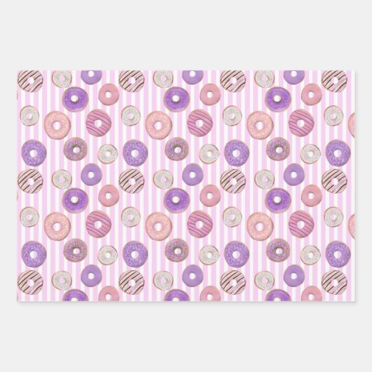 Set von 3 Niedlichen Donut-Kindern Pastellstreifen Geschenkpapier Set (Vorderseite 3)