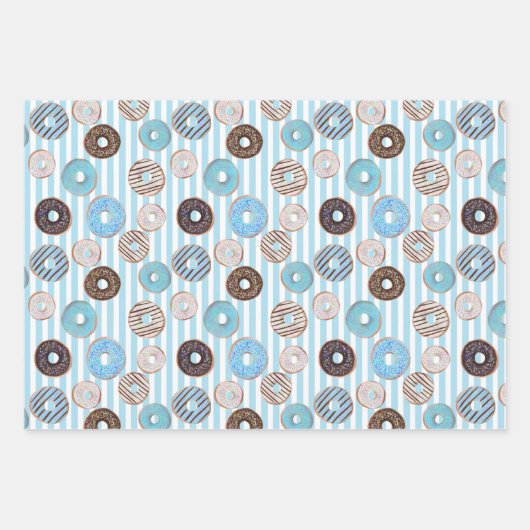 Set von 3 Niedlichen Donut-Kindern Pastellstreifen Geschenkpapier Set (Vorderseite 2)