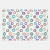 Set von 3 Niedlichen Donut-Kindern Pastellstreifen Geschenkpapier Set (Vorderseite)