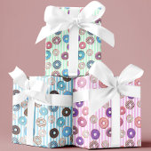 Set von 3 Niedlichen Donut-Kindern Pastellstreifen Geschenkpapier Set