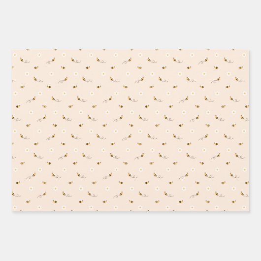 Set von 3 Niedlichen Honey Bee Baby Dusche Geschenkpapier Set (Vorderseite 3)