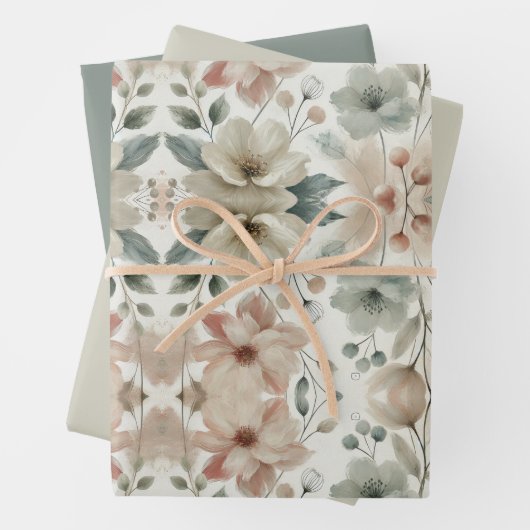 Set von 3 Pastelfarben-Papier für Blumenmuster Geschenkpapier Set (Beispiel)