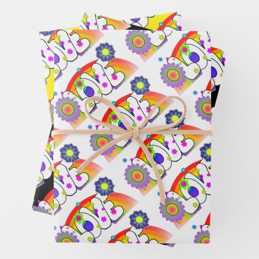 Set von 3 Regenbogen-Liebe Geschenkpapier Set (Beispiel)