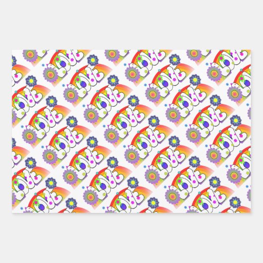 Set von 3 Regenbogen-Liebe Geschenkpapier Set (Vorderseite)