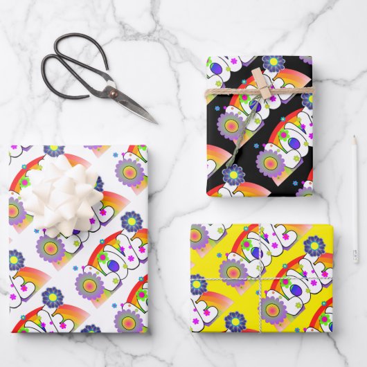 Set von 3 Regenbogen-Liebe Geschenkpapier Set (Vorderseite)