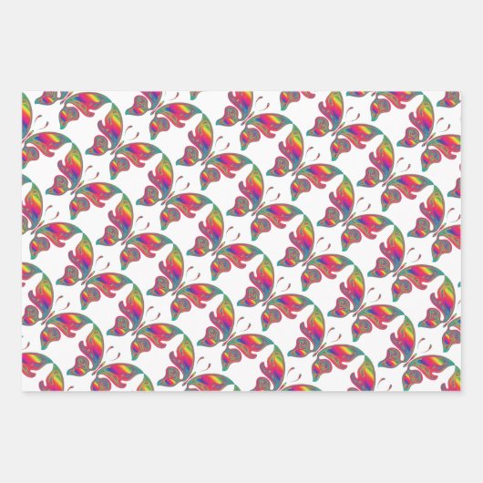 Set von 3 Regenbogenschmetterlingen Geschenkpapier Set (Vorderseite)