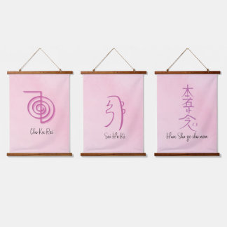 Set von 3 rosa Usui Reiki Symbols-CKR, SHK & HSZSN Wandteppich Mit Holzrahmen