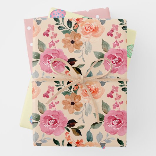 Set von 3 Rose, Ostereiern und Polka Docks Geschenkpapier Set (Beispiel)