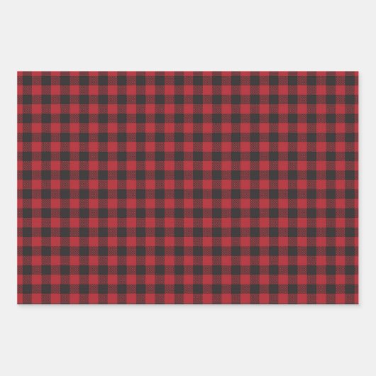Set von 3 Rot-, Grün- und Weißland Buffalo Kariert Geschenkpapier Set (Vorderseite)