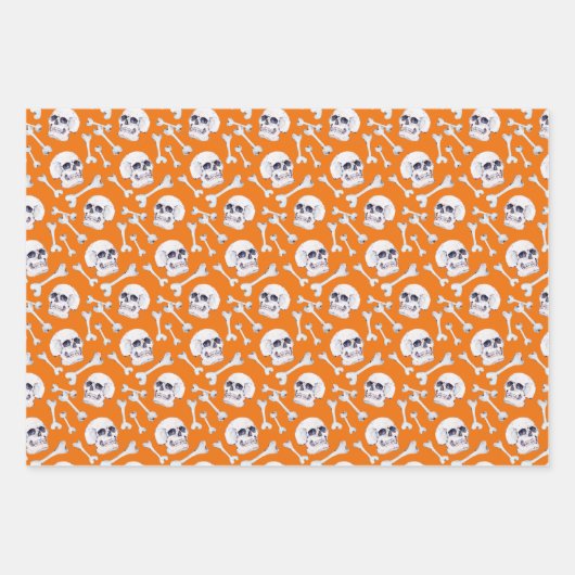 Set von 3 Schädel und Krebse Pumpkin Orange Geschenkpapier Set (Vorderseite 3)