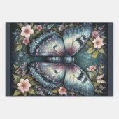 Set von 3 Schmetterlingen und Blume - Decoupage- Geschenkpapier Set (Vorderseite)