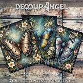 Set von 3 Schmetterlingen und Blume - Decoupage- Geschenkpapier Set