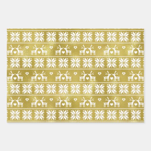 Set von 3 Schneeflocken, Sternen und Rentier Geschenkpapier Set (Vorderseite)