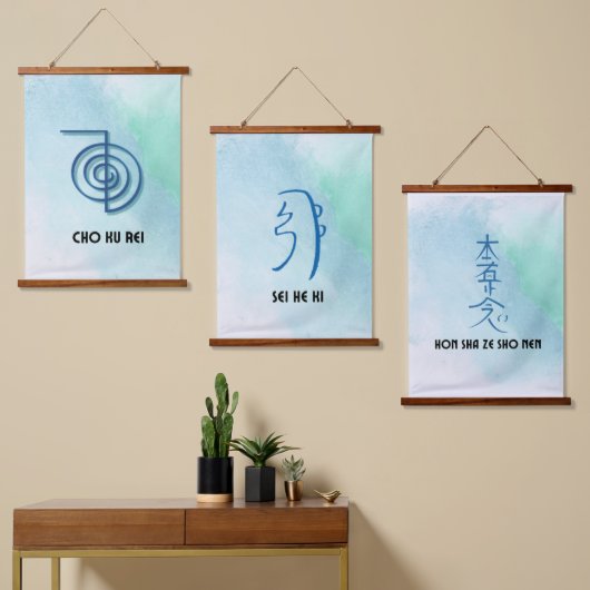 Set von 3 Usui Reiki Symbols-CKR, SHK & HSZSN Wandteppich Mit Holzrahmen (Asymmetrisch)