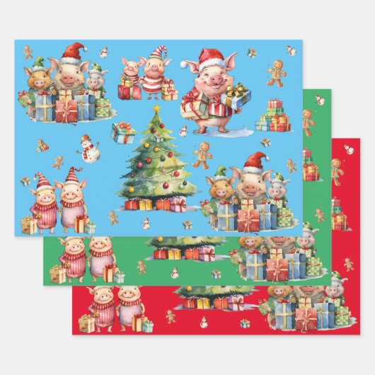 Set von 3 versammelten Niedlichen Weihnachtsgesche Geschenkpapier Set (Set)