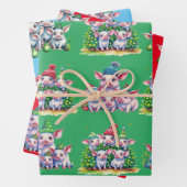 Set von 3 verschiedenen Adorable Pig Weihnachtsges Geschenkpapier Set (Beispiel)