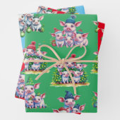 Set von 3 verschiedenen Adorable Pig Weihnachtsges Geschenkpapier Set (Beispiel)