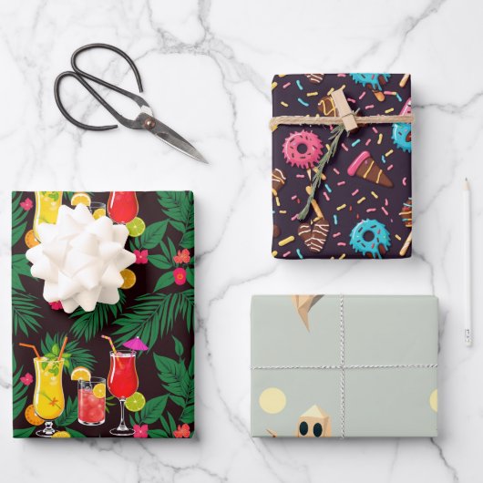 Set von 3 Wrapping Papers - Tropischer Spaß Geschenkpapier Set (Vorderseite)