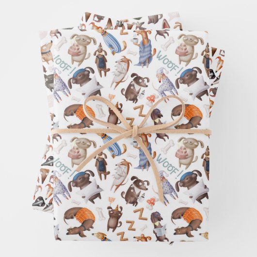Set von 3 Zeichen-Hunde-Wrapping Geschenkpapier Set (Beispiel)