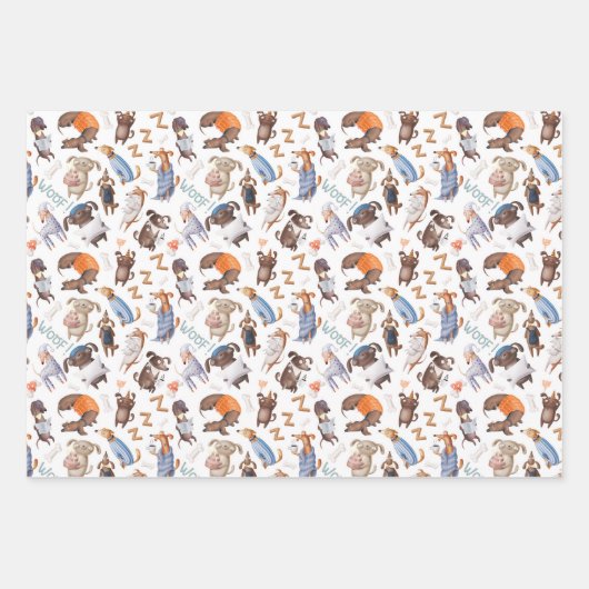 Set von 3 Zeichen-Hunde-Wrapping Geschenkpapier Set (Vorderseite)
