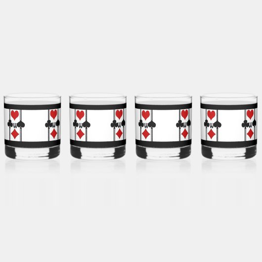 Set von 4 Art-Deco-Kartenspielen Anzügen mit Monog Whiskyglas (Vorderseite)