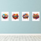 Set von 4 Comic Sound Effect Word Art Prints (Holzboden)