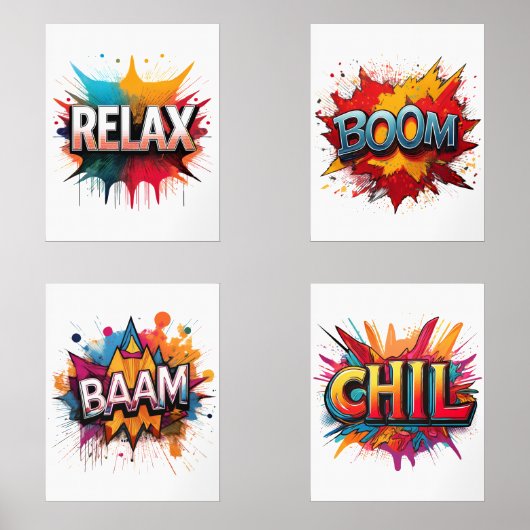 Set von 4 Comic Sound Effect Word Art Prints (Vorderseite)