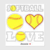 Set von 4 FastPech Softball Player Liebe Sports Aufkleber (Blatt)