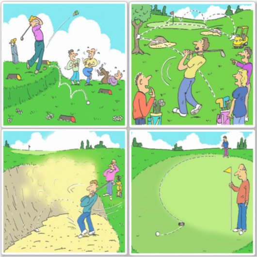 Set von 4 Funny Golf Cartoon. Aufkleber (Vorderseite)