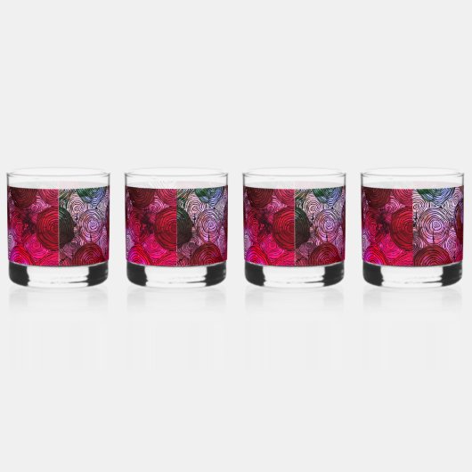 Set von 4 Gläsern: Abstraktes rotes Holzblasglas Whiskyglas (Links)